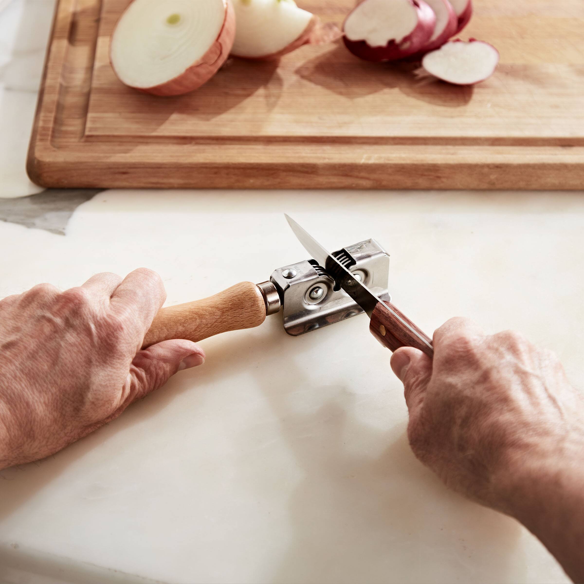 Alt View 4. Kings County Tools - Handheld Manual Knife Sharpener - Light Wood.