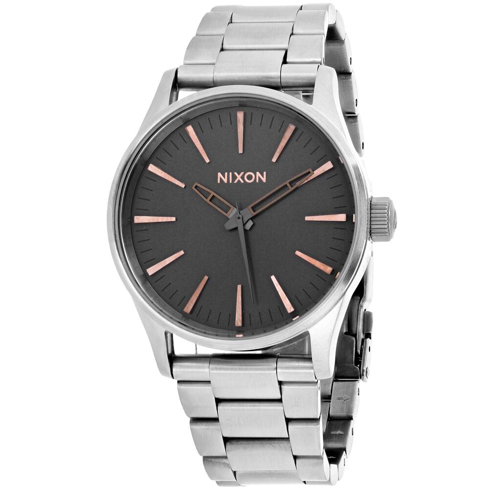 Front. NIXON - Nixon Men's Sentry 38 SS Gray Dial Watch - A450-2064 - Gray.