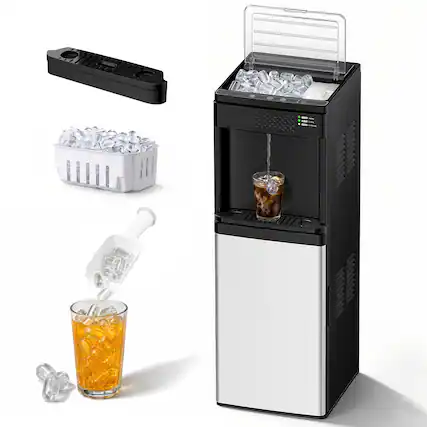 Front. SIMZLIFE - Bottom loading water dispenser with ice maker, 33 pounds/24-hour ice making capacity, child safety lock, 3-temperature - black&silver.