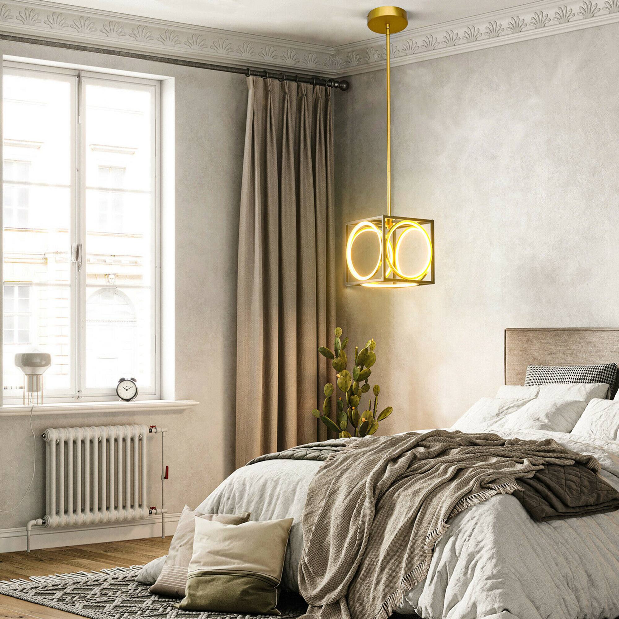 Alt View 3. Gymax - Gymax Modern LED Pendant Light 3000K Warm Light Cube Ceiling Light Fixture Golden - Golden.