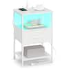 Front. Songmics Home - Nightstand with Charging Station and App-Controlled Adjustable LED Lights, Bed Side Table, 1 Drawer and 2 Open Shelves - Cloud White and Snow White.
