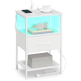 Songmics Home - Nightstand with Charging Station and App-Controlled Adjustable LED Lights, Bed Side Table, 1 Drawer and 2 Open Shelves - Cloud White and Snow White