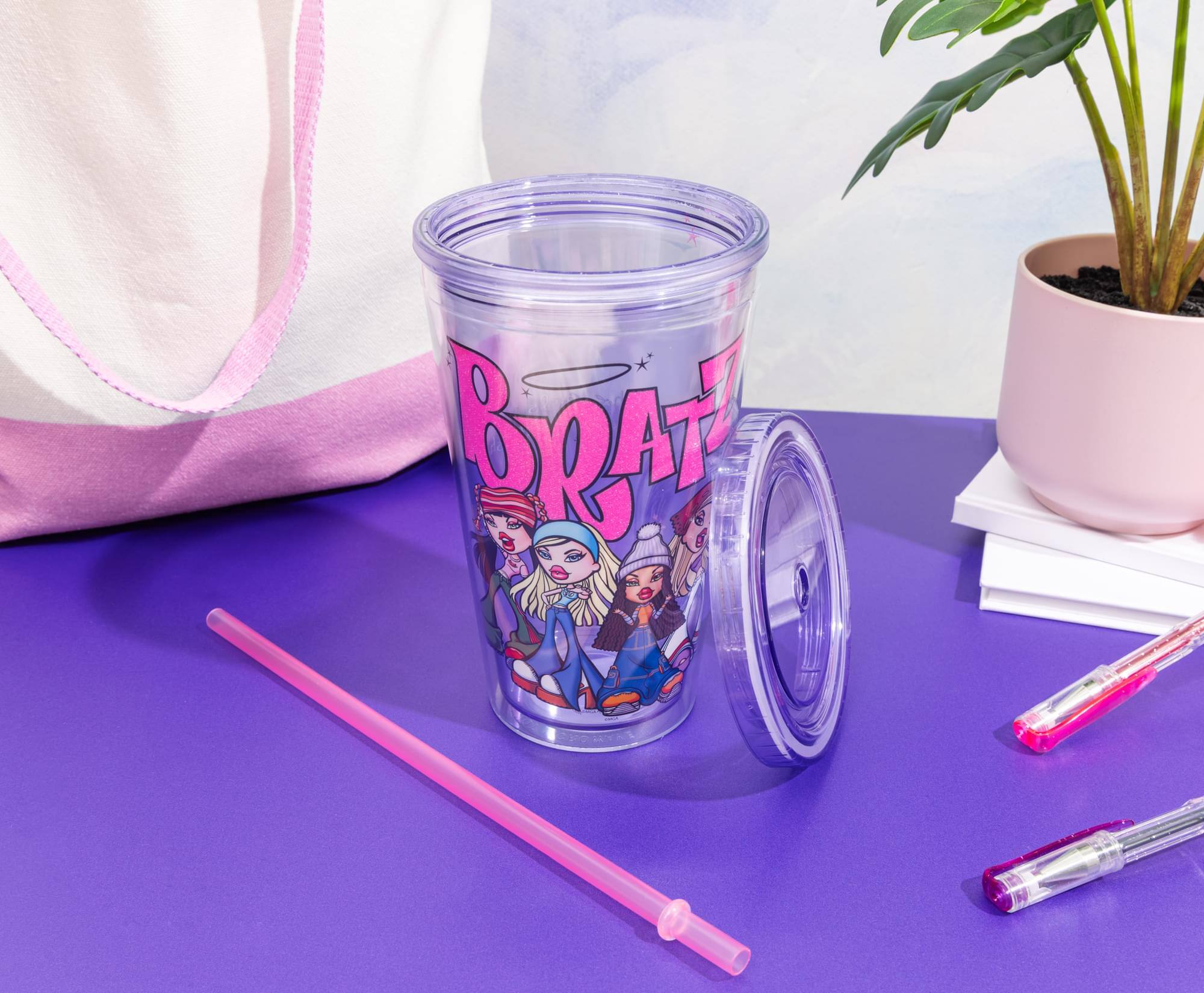 Alt View 2. Silver Buffalo - Bratz Glitter 16-Ounce Plastic Carnival Cup With Lid and Straw - Purple.