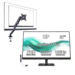 HP - Series 3 Pro 327pf 27" FHD IPS Monitor, Anti-Glare, VGA, (B0CG3UT#ABA) w/DKZ Hub & Ergoflexy Single Mount Arm - Black