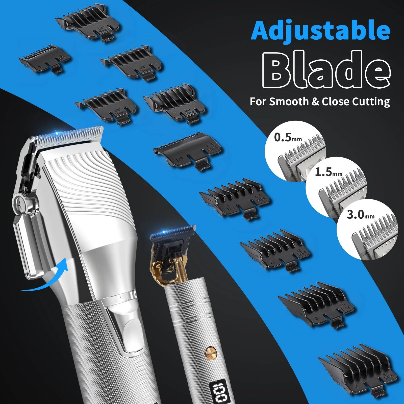 Adjustable Blade  
For Smooth & Close Cutting  

0.5mm  
1.5mm  
3.0mm