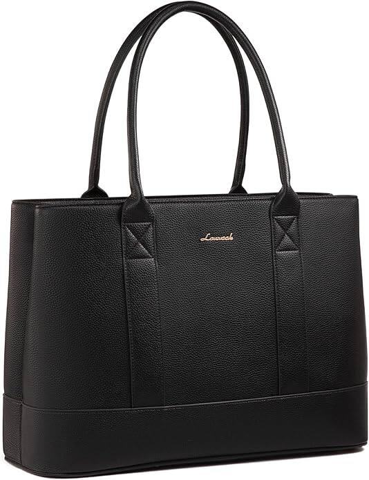 Front. Vulpecula Spade - Laptop Bag for Women, Computer Work Tote Bag, Business Shoulder Handbag - Black.