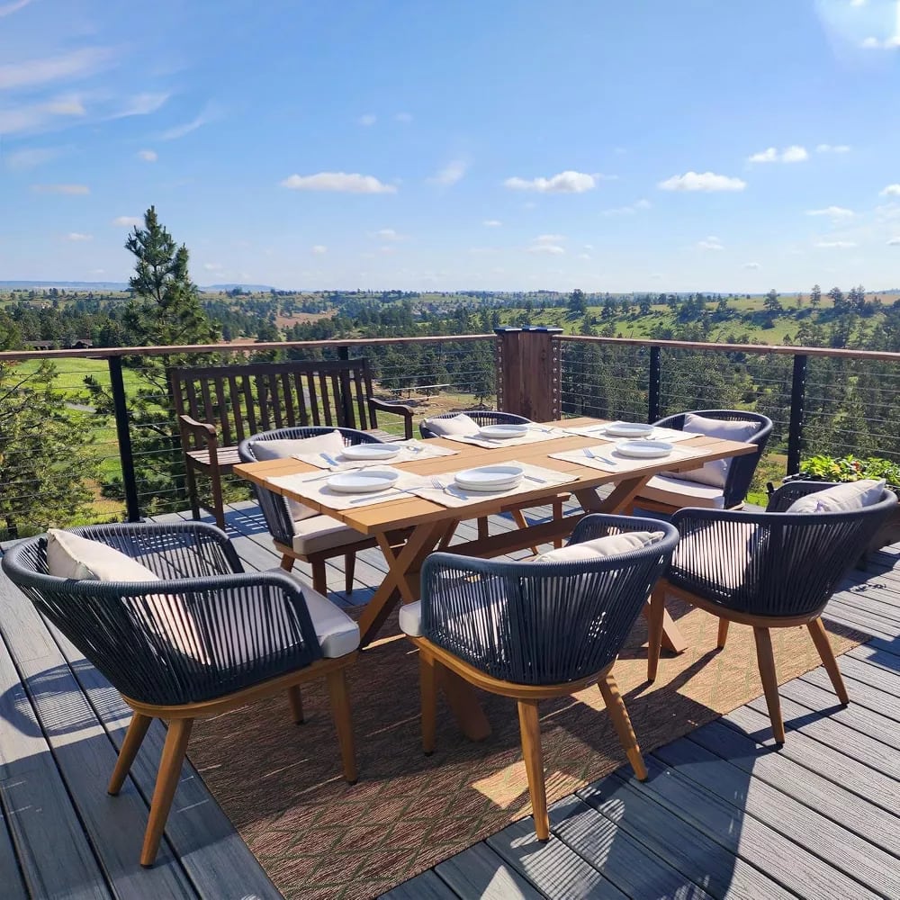 Front. PURPLE LEAF - 7/9/11-Pieces Patio Dining Set Wicker Outdoor Furniture Table and Chairs Set for Garden Teak-Finish Aluminum Frame Set - Teak-Rectangular-7 Pcs.