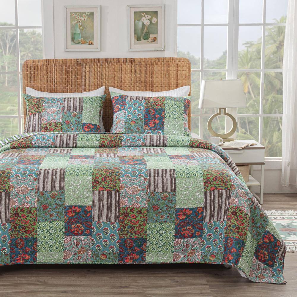 Alt View 1. Greenland Home Fashions - Greenland Home Fashions Jasmin Luxurious Comfortable 3 Pieces Quilt Set Jade Full/Queen - Jade.