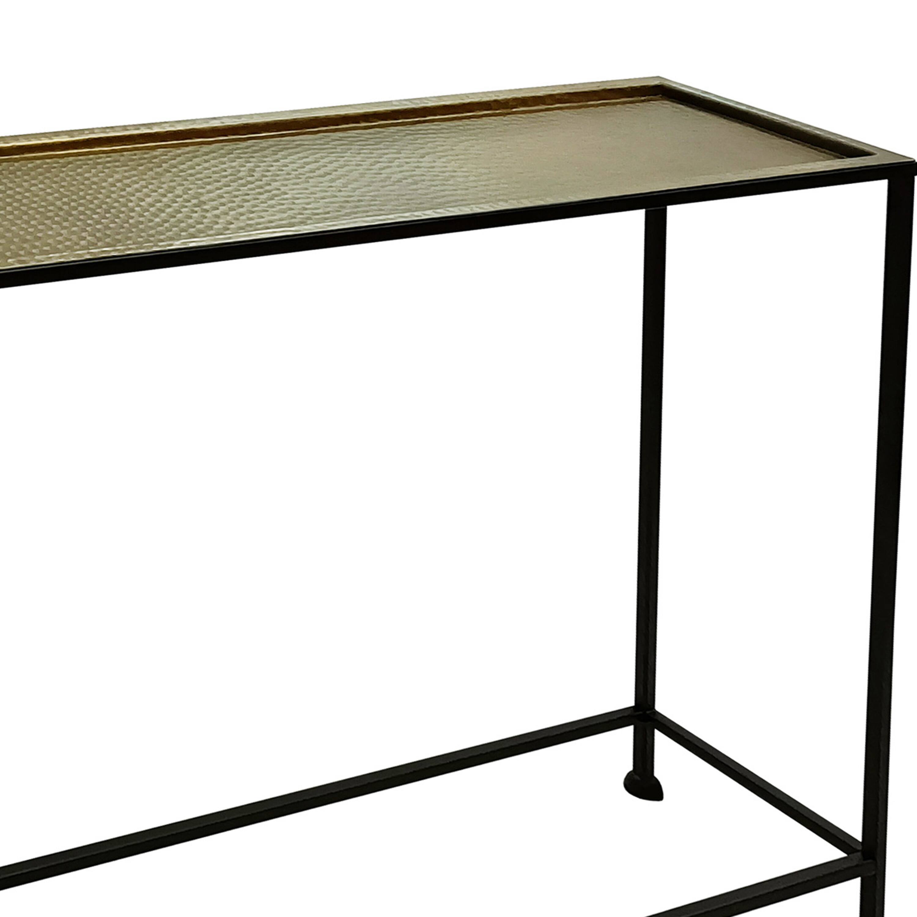 Alt View 2. Manhattan Lane - 48 Inch Console Sofa Table, Artisanal Hammered Antique Bronze Tray Top, Industrial Black Iron Frame - Antique Bronze, Black.