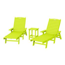 WestinTrends - Malibu 3 piece Set Poly Adirondack Outdoor Chaise Lounges with Side Table - Lime