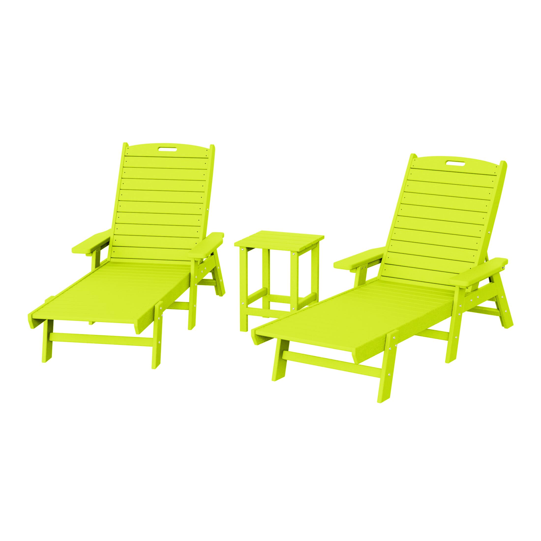 Front. WestinTrends - WestinTrends Malibu 3 piece Set Poly Adirondack Outdoor Chaise Lounges with Side Table - Lime.