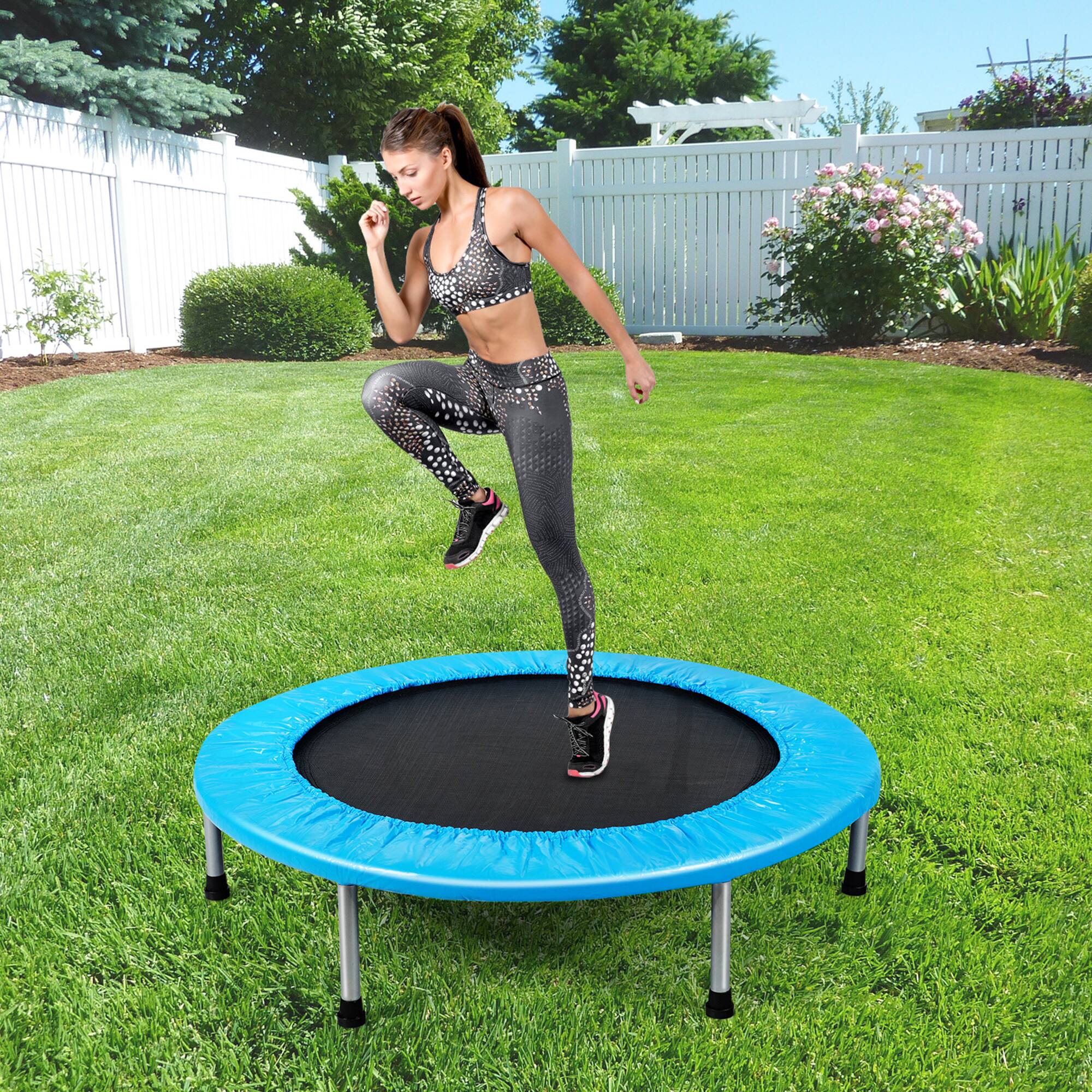 Alt View 3. Gymax - Gymax 38'' Folding Mini Trampoline Fitness Rebounder w/ Safety Pad Blue - Blue.