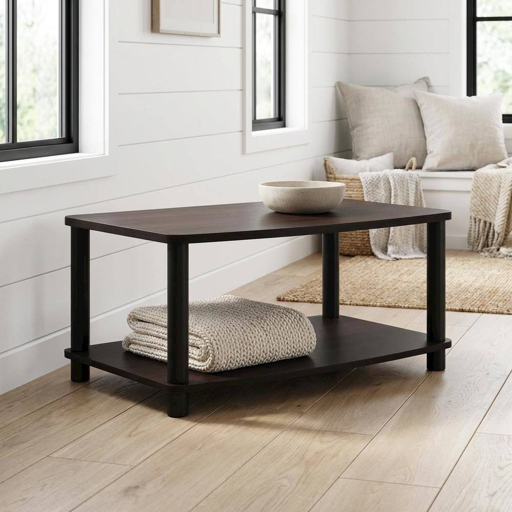 Alt View 1. FurniFact - Dark Walnut 2-Tier Elevated TV Stand with No Tools Assembly - Brown Black.