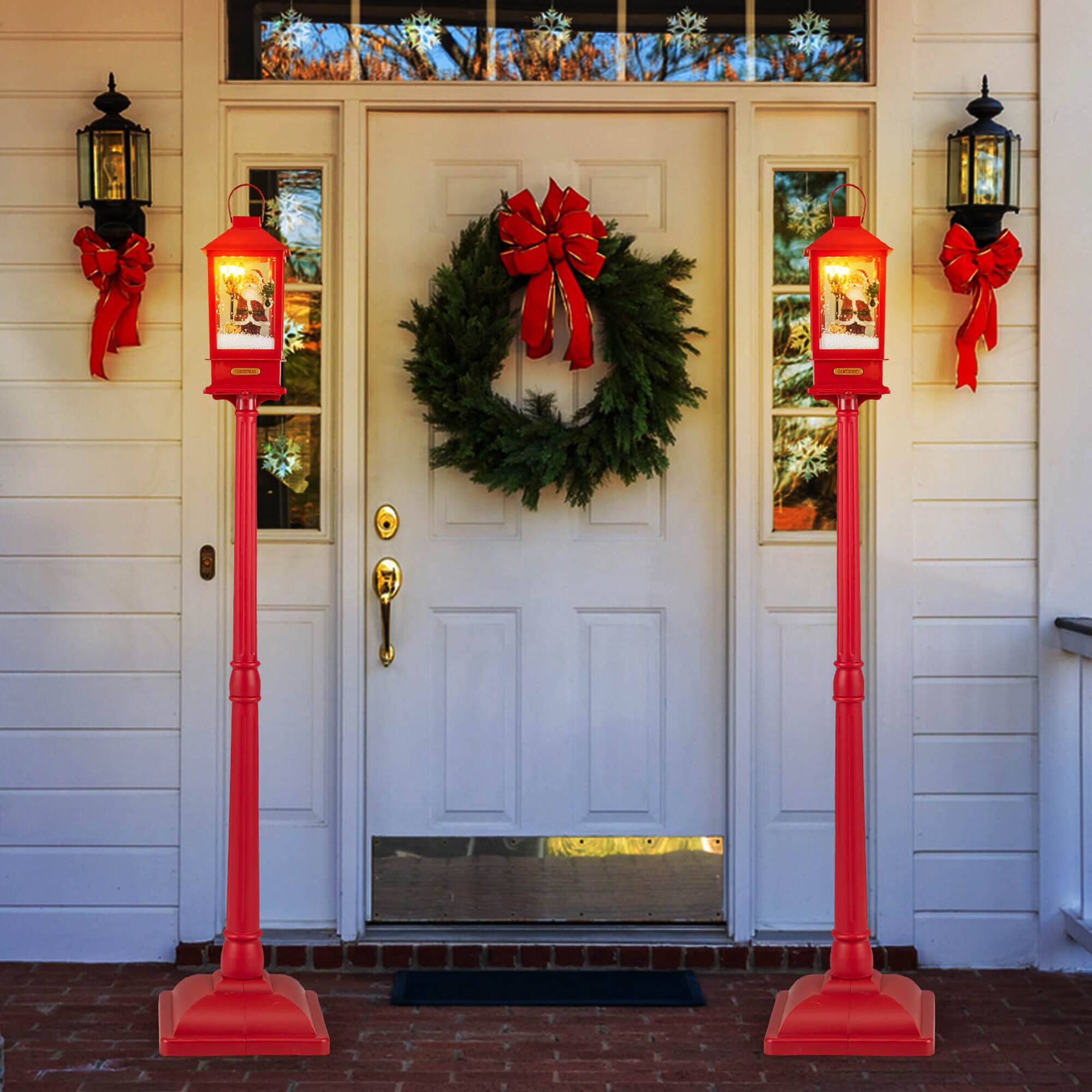 Alt View 4. Costway - Costway 61" Christmas Street Lamp with Detachable Snow Globe Lantern Street Light Inside - Red.