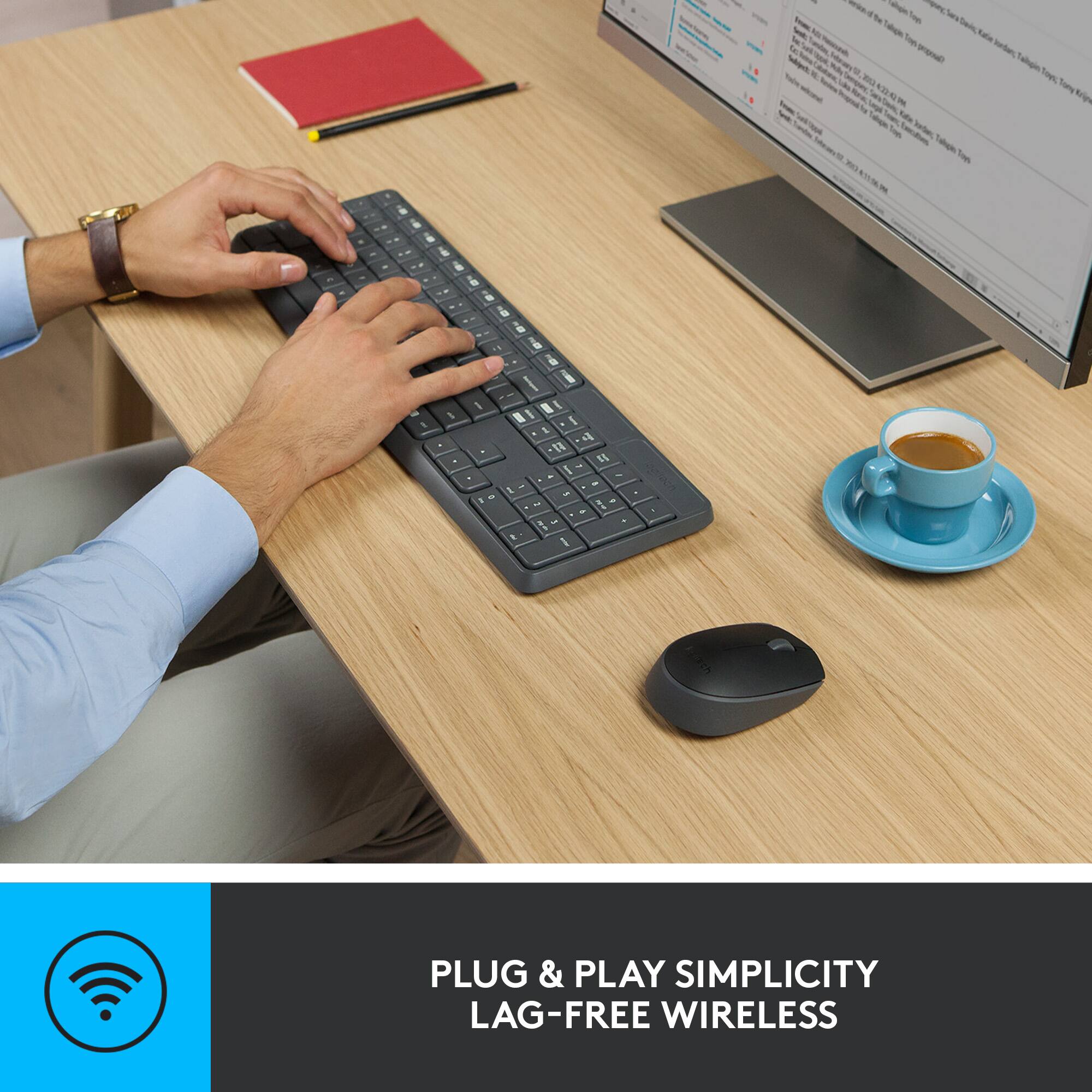 The text on the image reads: "Plug & Play Simplicity Lag-Free Wireless."