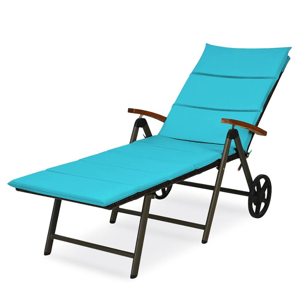 Alt View 7. Pefilos - Patio Lounge Chair, Rattan Lounger Recliner Chair Back Adjustable Chaise Recliner, Turquoise Cushion - Blue.