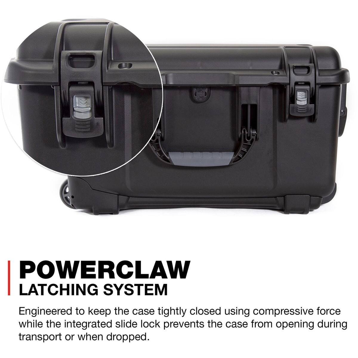 POWERCLAW LATCHING SYSTEM  
Engineered to keep the case tightly closed using compressive force while the integrated slide lock prevents the case from opening during transport or when dropped.