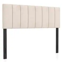 Gymax - Linen Upholstered Headboard Vertical Channel Tufted Wood Leg for Full/Queen - Beige