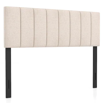 Front. Gymax - Gymax Linen Upholstered Headboard Vertical Channel Tufted Wood Leg for Full/Queen - Beige.