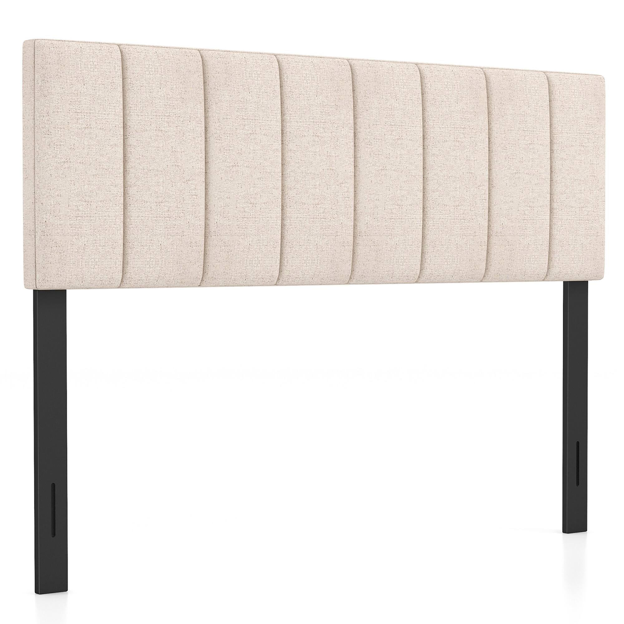 Front. Gymax - Gymax Linen Upholstered Headboard Vertical Channel Tufted Wood Leg for Full/Queen - Beige.