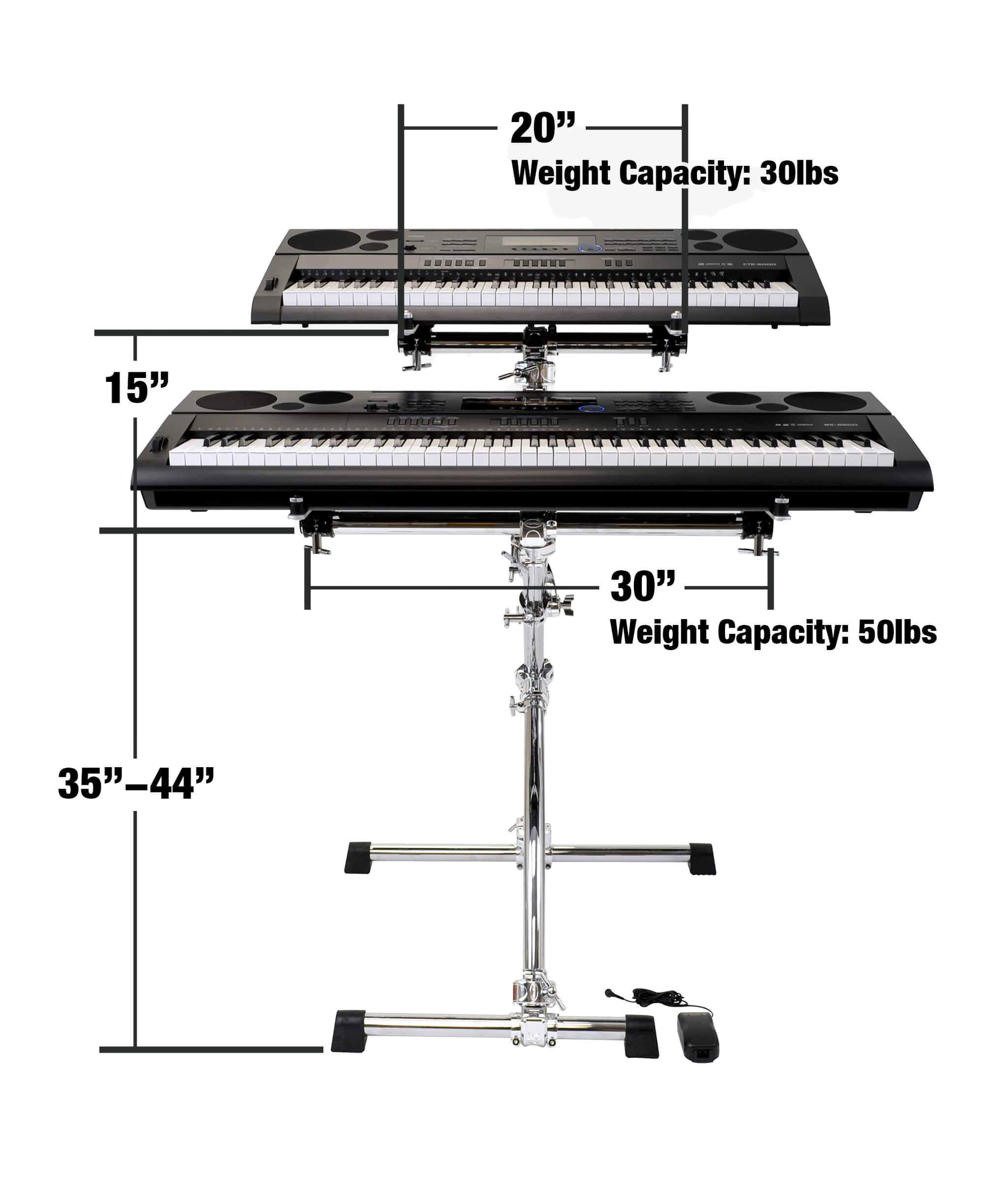 20" Weight Capacity: 30lbs  
15"  
30" Weight Capacity: 50lbs  
35"-44"