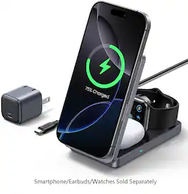 UGREEN - Qi2 15W Fast Wireless Charger, 3-in-1 Foldable Charging Station for iPhones, Apple Watch, AirPods(Adapter Included) - Black