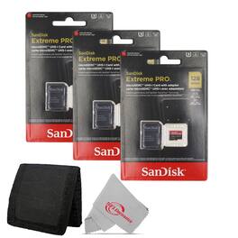 SanDisk Professional - 3x Sandisk 128GB Extreme Pro UHS-I Micro SD Up to 200MB/s Read 90MB/s Write with Card Wallet