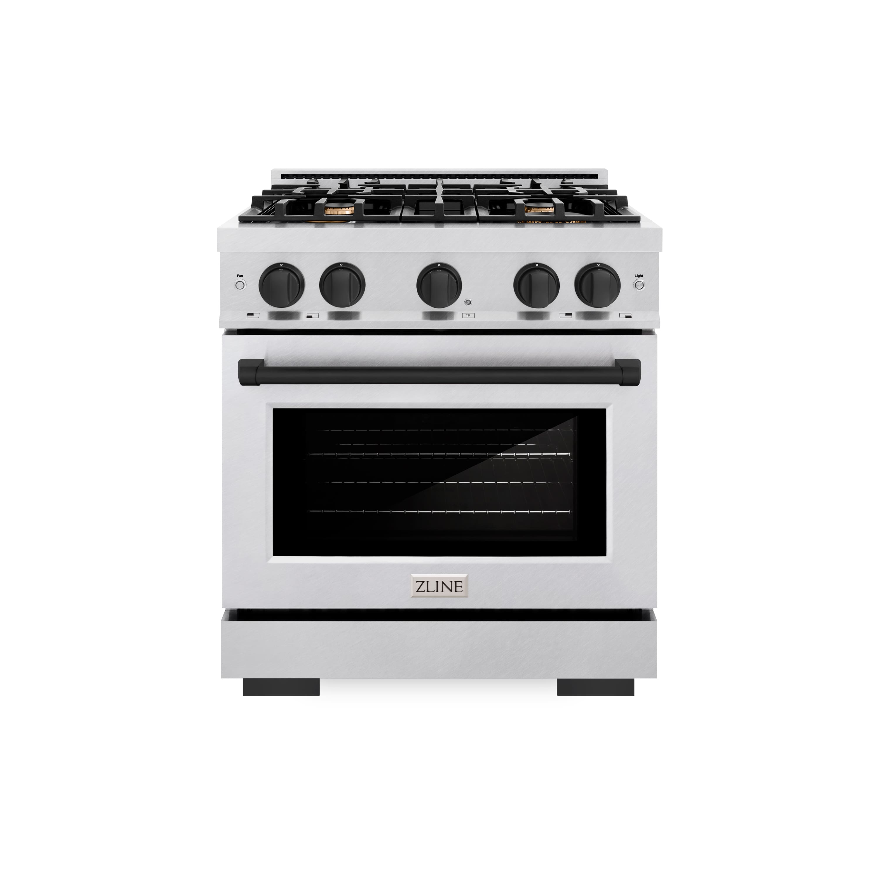 Front. ZLINE - ZLINE Autograph 30 in. Freestanding Select Satin Steel Gas Range w/ 4 Burners & Black Accents - Satin Stainless Steel.