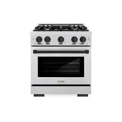 Front. ZLINE - ZLINE Autograph 30 in. Freestanding Select Satin Steel Gas Range w/ 4 Burners & Black Accents - Satin Stainless Steel.