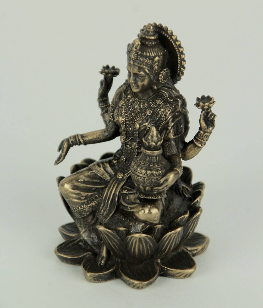 Alt View 1. Veronese Design - Bronze Finish Lakshmi Hindu Goddess On Lotus Figurine - Bronze.