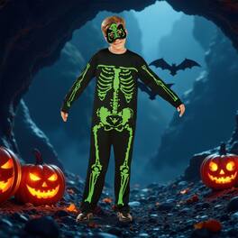 Northlight - Black and Skeleton Boy Child Halloween Costume - Medium - Green