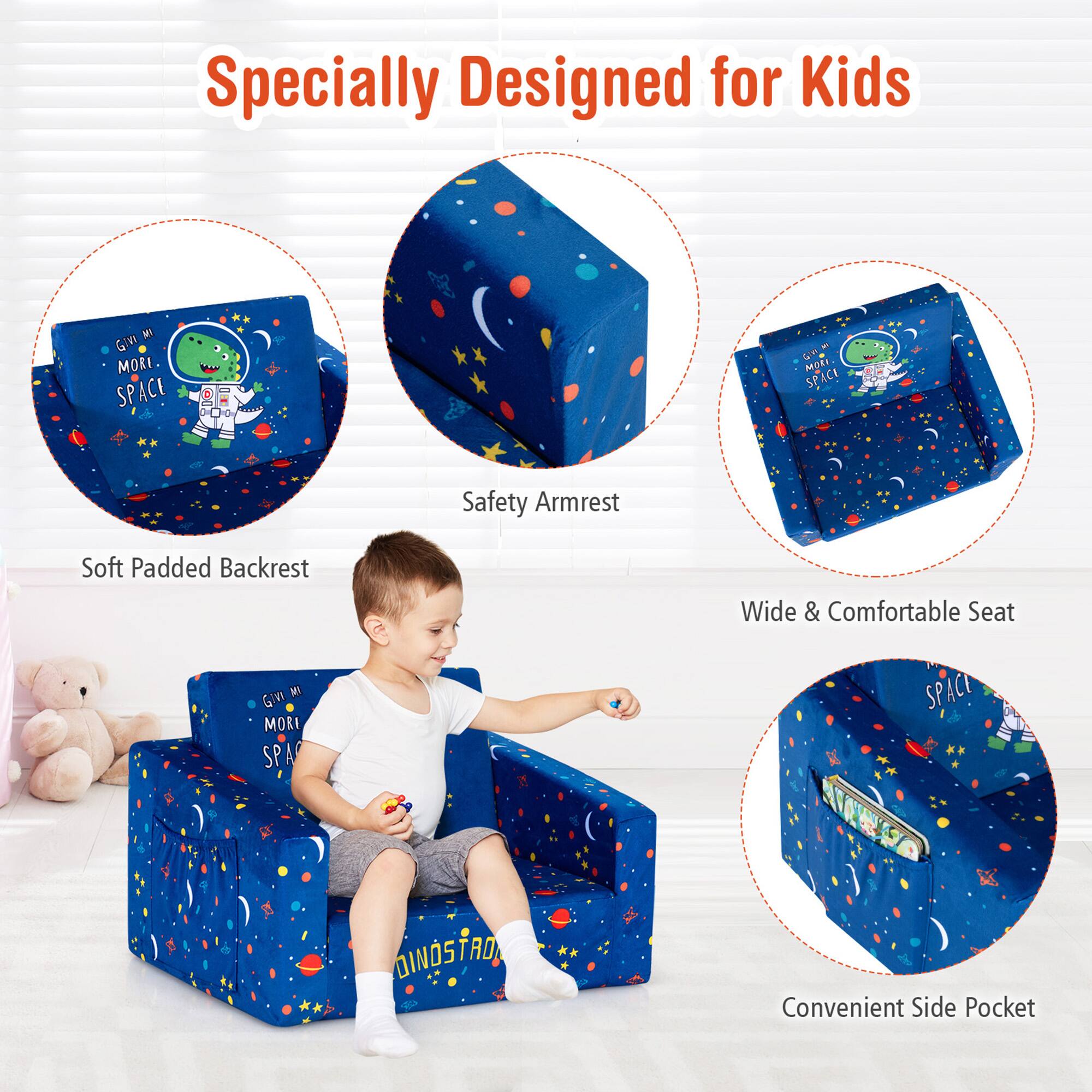 Specially Designed for Kids

- Soft Padded Backrest
- Safety Armrest
- Wide & Comfortable Seat
- Convenient Side Pocket