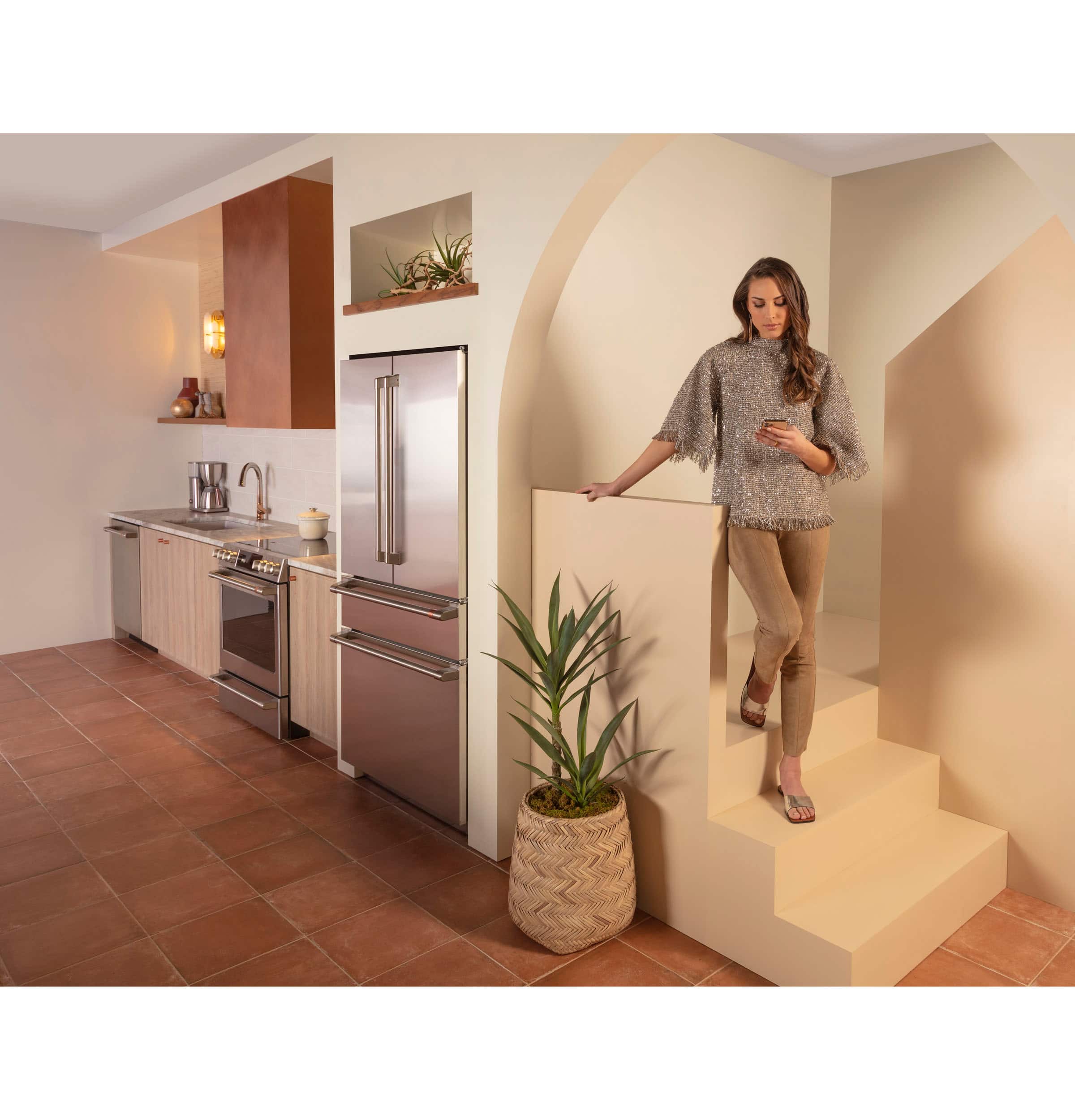 Alt View 29. Café - 23.2 Cu. Ft. 4-Door French Door Counter-Depth Smart Refrigerator with Dual Dispense AutoFill Pitcher - Stainless Steel.