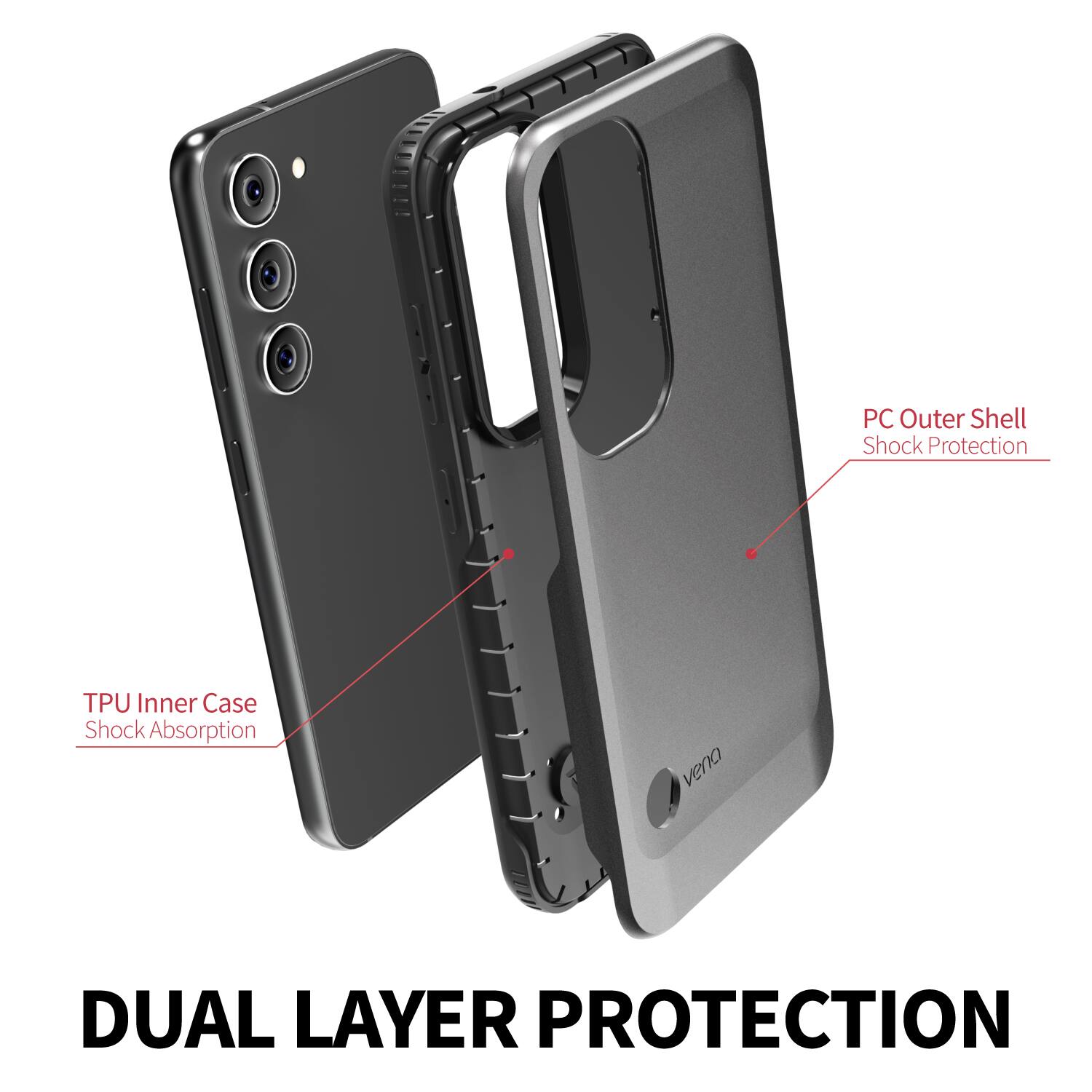 DUAL LAYER PROTECTION
PC Outer Shell Shock Protection
TPU Inner Case Shock Absorption