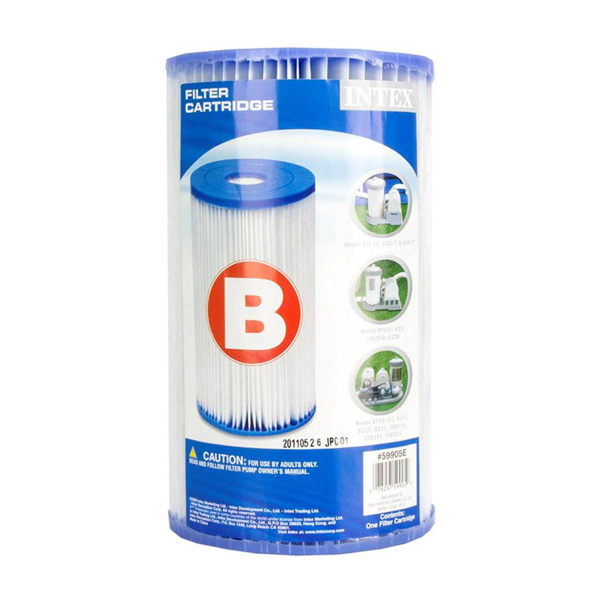 FILTER CARTRIDGE  
INTEX  
B  
2011052 6 JPC 01  

CAUTION: FOR USE BY ADULTS ONLY. READ AND FOLLOW FILTER PUMP OWNER'S MANUAL.  

Contents: One Filter Cartridge  

#59905E  

Model: 55, 552, 5527, 6001  
Model: 552, 5527, 6001  
Model: 552, 5527, 6001  

2011052 6 JPC 01  

CAUTION: FOR USE BY ADULTS ONLY. READ AND FOLLOW FILTER PUMP OWNER'S MANUAL.  

Contents: One Filter Cartridge  

#59905E  

Model: 55, 552, 5527, 6001  
Model: 552, 5527, 6001  
Model: 552, 5527, 6001  

2011052 6 JPC 01  

CAUTION: FOR USE