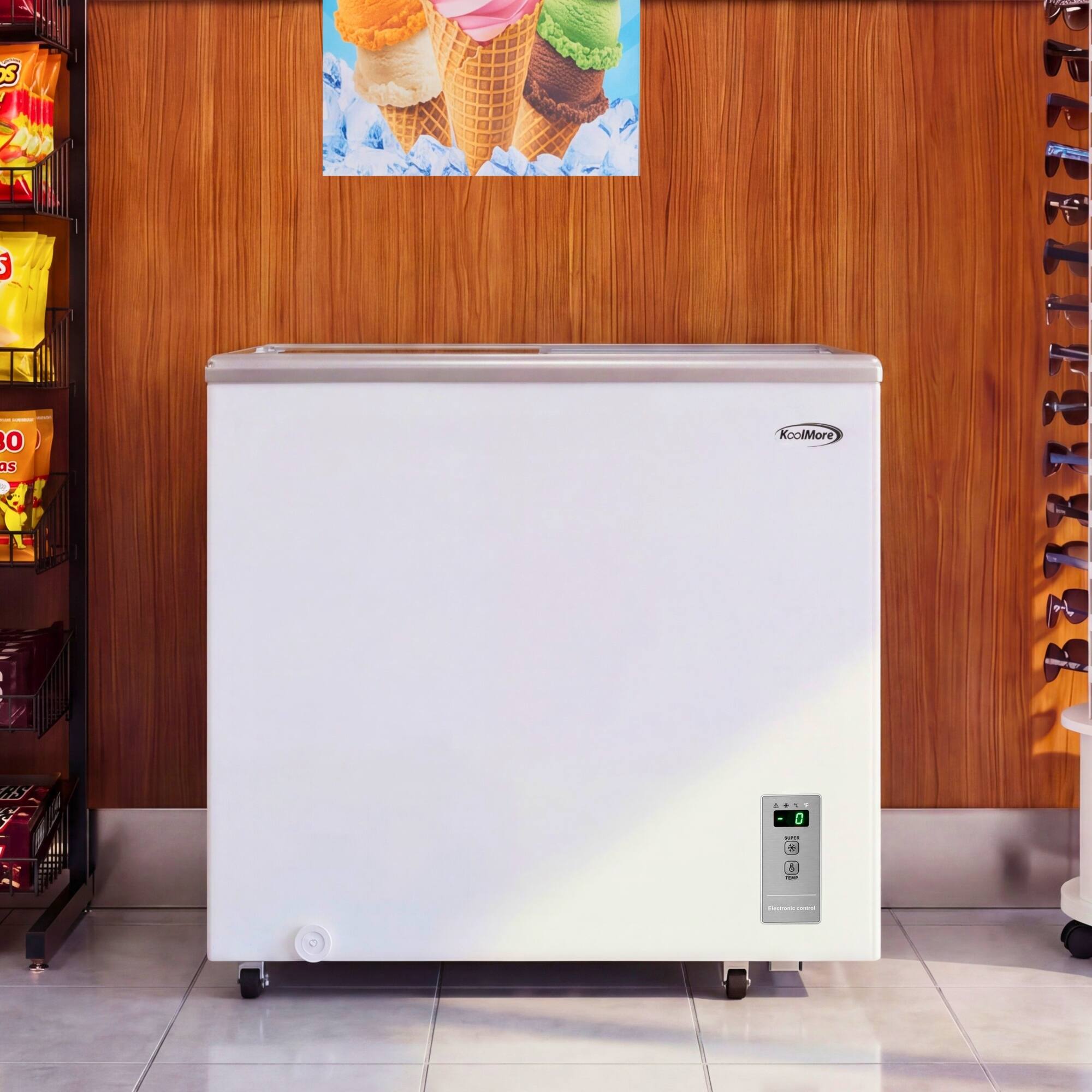 Left. Koolmore - 30 in. Commercial Flat Top Ice Cream Display Freezer, 7 Cu. Ft. in White (KM-ICD-70C) - White.