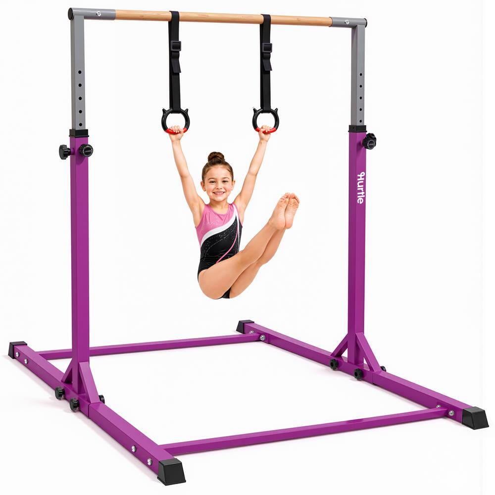 Front. Hurtle - Hurtle Gymnastics Bar for Kids, 12-Level Adjustable Height Pull-Up Bar, Non-Slip Base, Steel Frame, 220 lb Capacity - Purple.