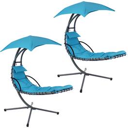 Sunnydaze - Floating Lounge Chair and Umbrella/Curved Stand - Set of 2 - Teal