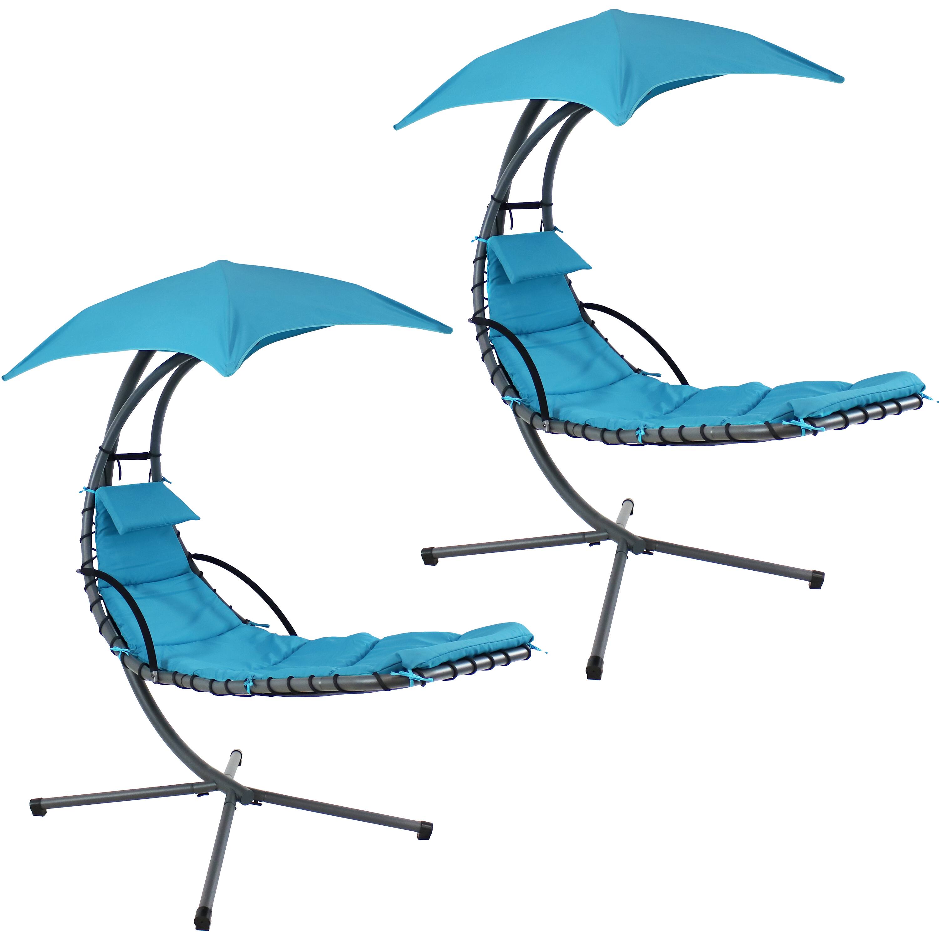 Front. Sunnydaze - Floating Lounge Chair and Umbrella/Curved Stand - Set of 2 - Teal.