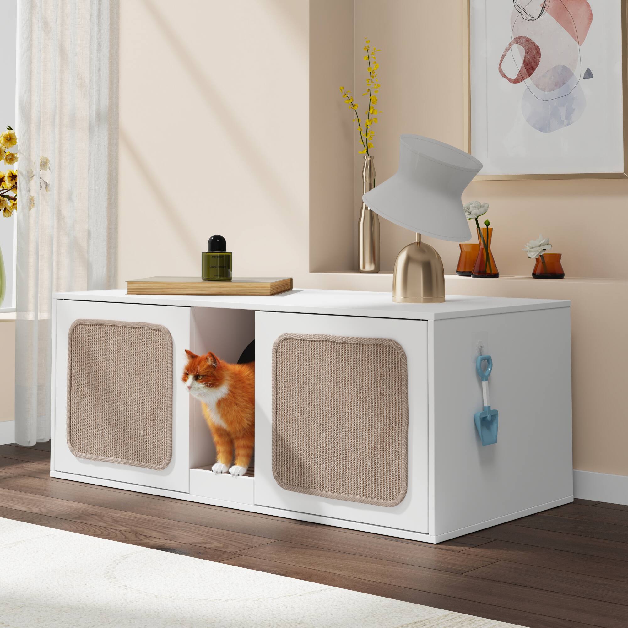 Alt View 2. FUFU & GAGA - Modern Cat Furniture Cabinet - Hidden Litter Box Storage with Sisal Scratching Doors & Multi-Cat Design.