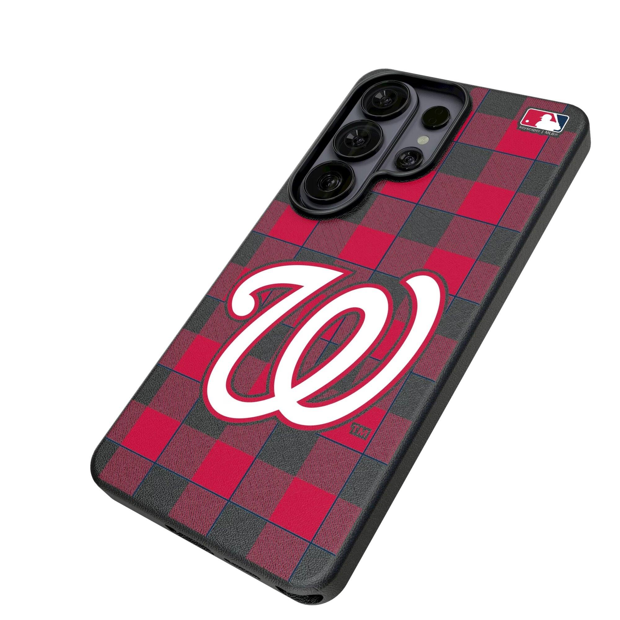 Alt View 1. Keyscaper - Washington Nationals Plaid Galaxy Magnetic Bump Case - S24 - Black.