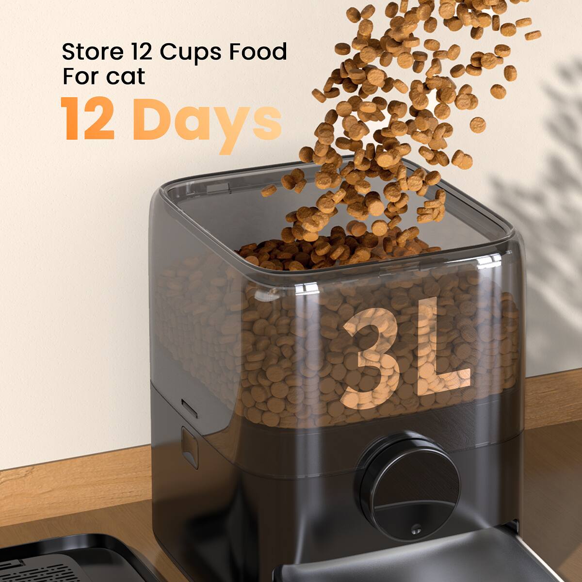 Store 12 Cups Food For cat 12 Days 3L