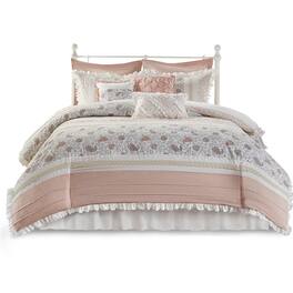 Gracie Mills - Singleton 9-Piece Cotton Percale Comforter Set with Paisley Print - Blush