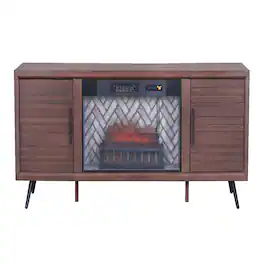Loheer - 78 inch fireplace tv stand mid century modern media console brown wood entertainment center - Brown Mix