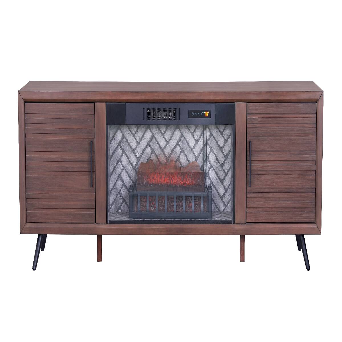 Front. Loheer - Loheer 78 inch fireplace tv stand mid century modern media console brown wood entertainment center - Brown Mix.