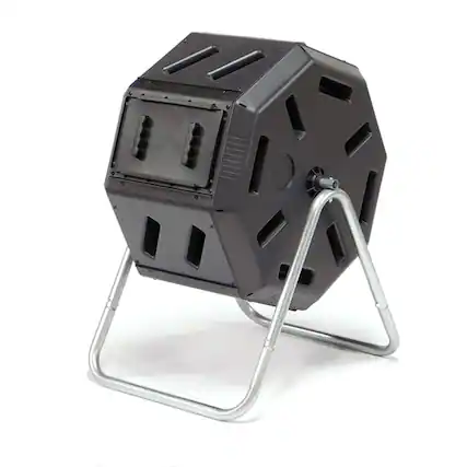 Front. FCMP Outdoor - FCMP Outdoor 22.5 Gallon Tumbling Composter Waste Bin with Aeration Holes, Black - Black.