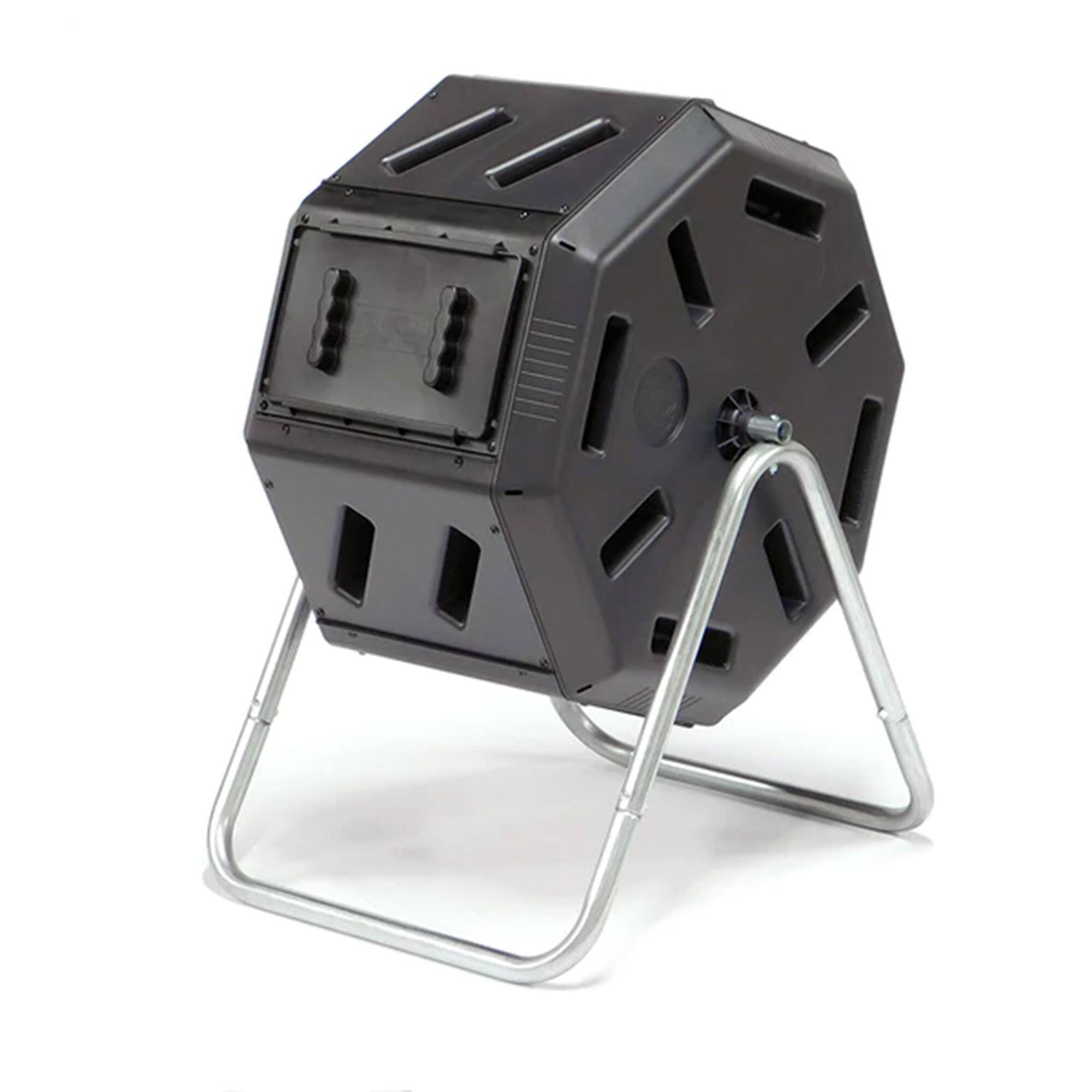 Front. FCMP Outdoor - FCMP Outdoor 22.5 Gallon Tumbling Composter Waste Bin with Aeration Holes, Black - Black.