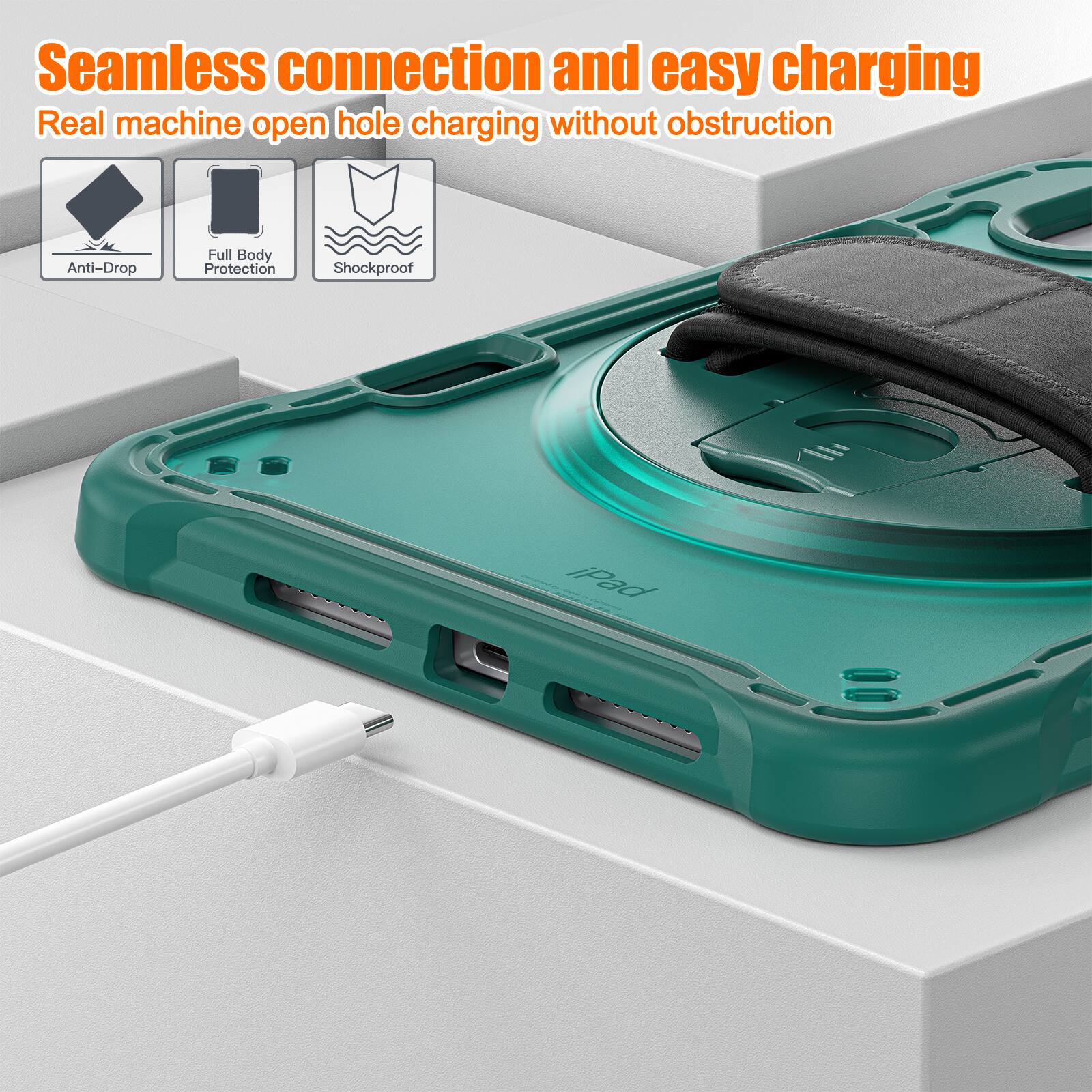 Seamless connection and easy charging  
Real machine open hole charging without obstruction  
Anti-Drop  
Full Body Protection  
Shockproof  
iPad