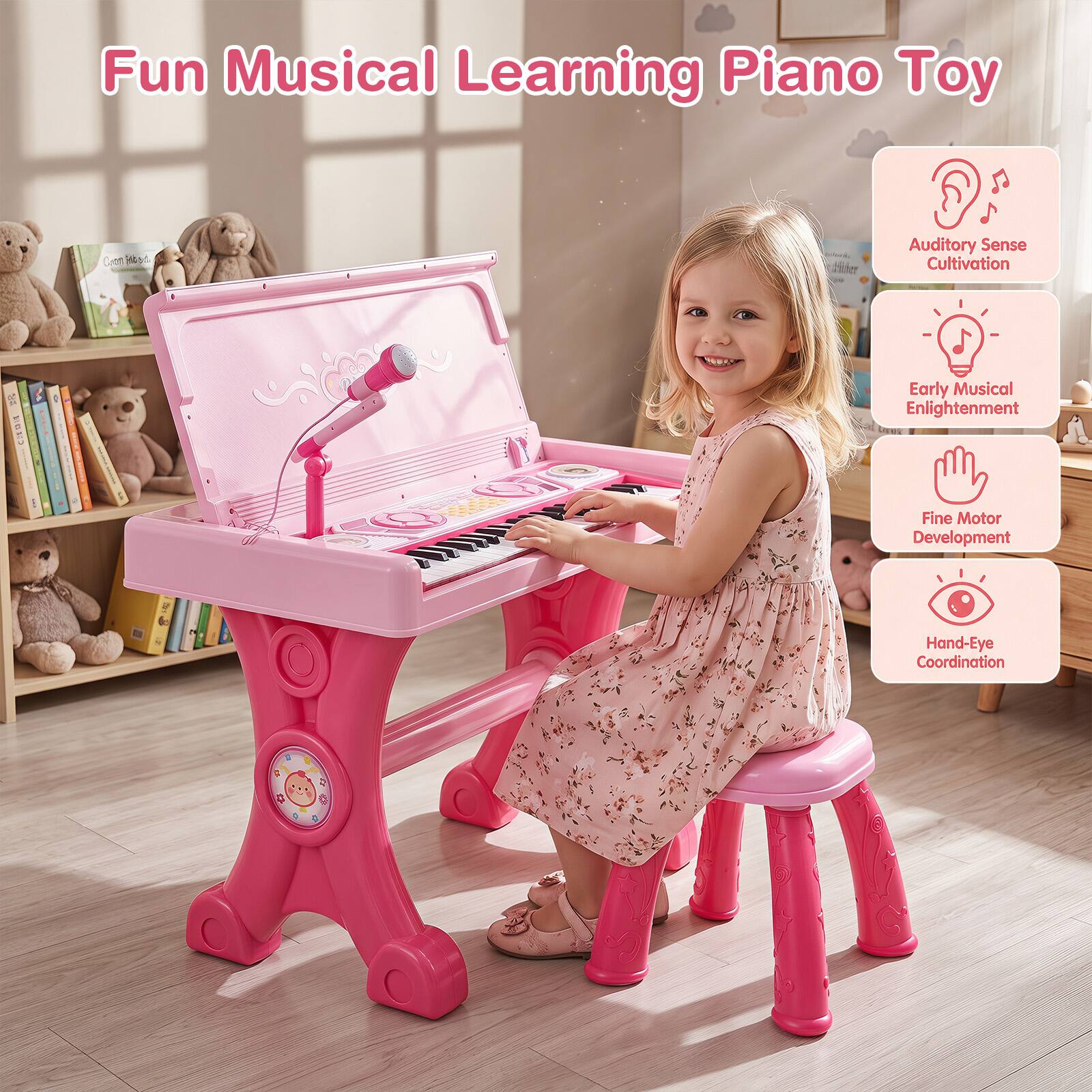 Fun Musical Learning Piano Toy

- Auditory Sense Cultivation
- Early Musical Enlightenment
- Fine Motor Development
- Hand-Eye Coordination