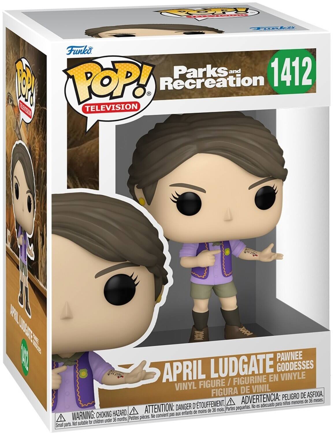 FPy Tuake Funko. Parks and Recreation 1412 POP! Television. Pawnee Goddesses April Ludgate Vinyl Figure / Figurine En Vinyle Figura De Vinil. Peligro De Asfixia. Touffement. Advertencia: Ninos Menores De 36 Meses. Danger D'etouffement. Attention: Danger D'etouffement. No Es Adecuado Para 36 Mois. Partes Pequenas. Choking Hazard. Not Suitable For Children Under 36 Months. Petites Pieces. Small Parts.